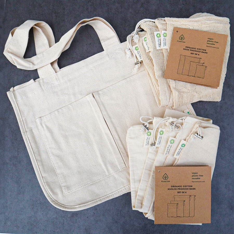 Set de 9 Sacs Réutilisables en Coton Bio -0